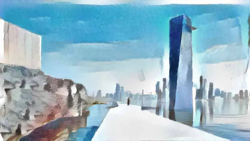 Norwood Park Tower; Watercolor of the tower, viewed from the Town Lake boardwalk Jonathan Malott, Austin Texas Architecture